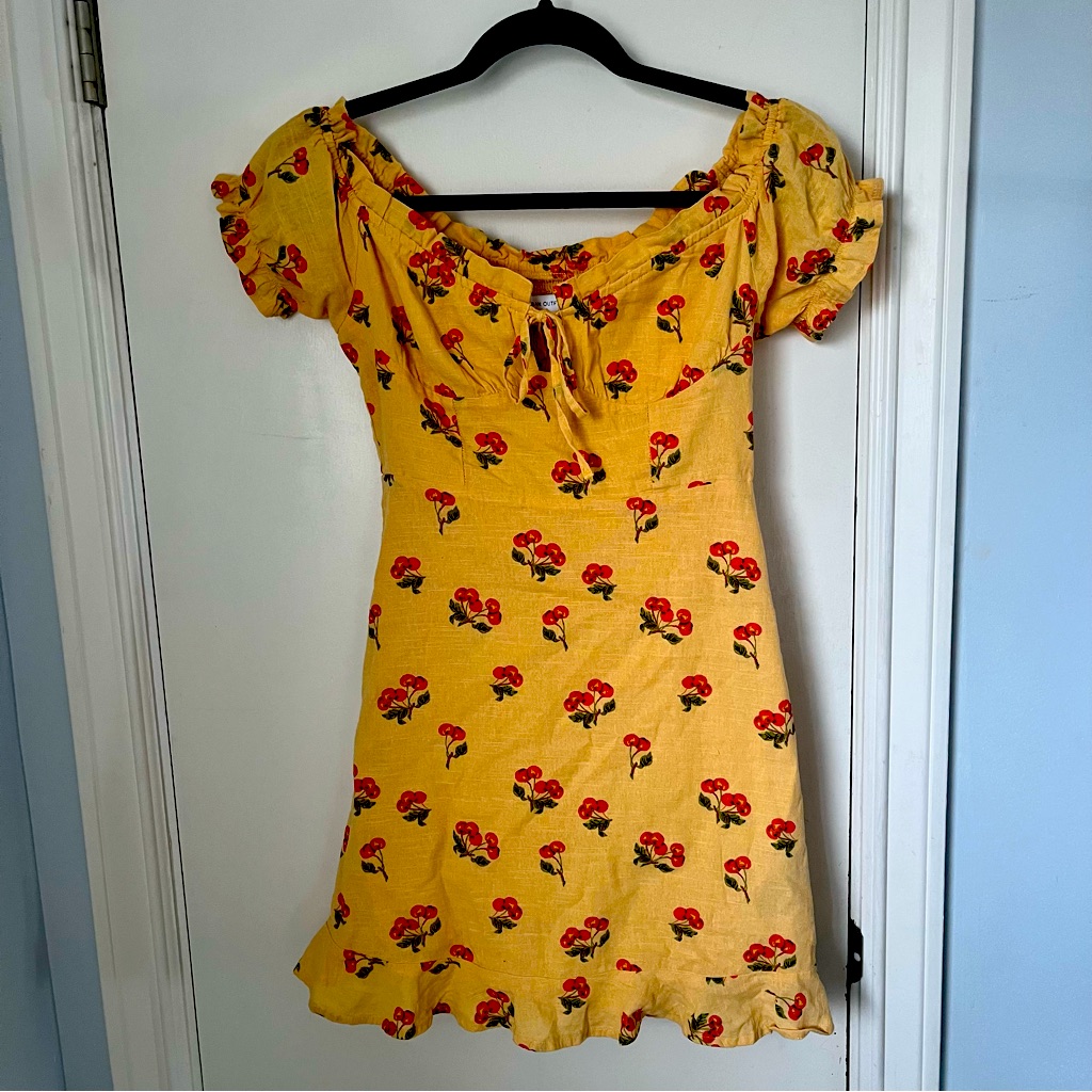 Urban Outfitters Sweet Linen Blend Cottage Core Cherry Dress